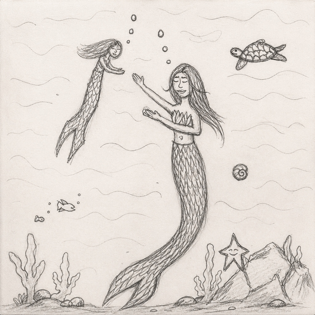 Mermaids Pencil Sketch Print
