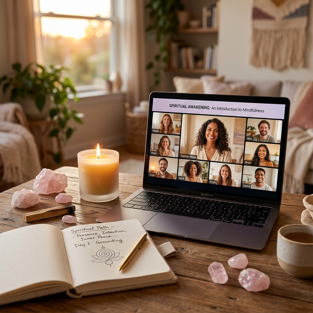 Introduction to Spirituality online class sacred space on Zoom screen